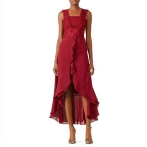 UnitedWood Jodie Dress in Bordeaux Red with Lace Trim